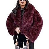 Arssm Women Fluffy Faux Fur Coat Long Sleeve Open-front Winter Cropped Coat Short Fur Fuzzy Jacket