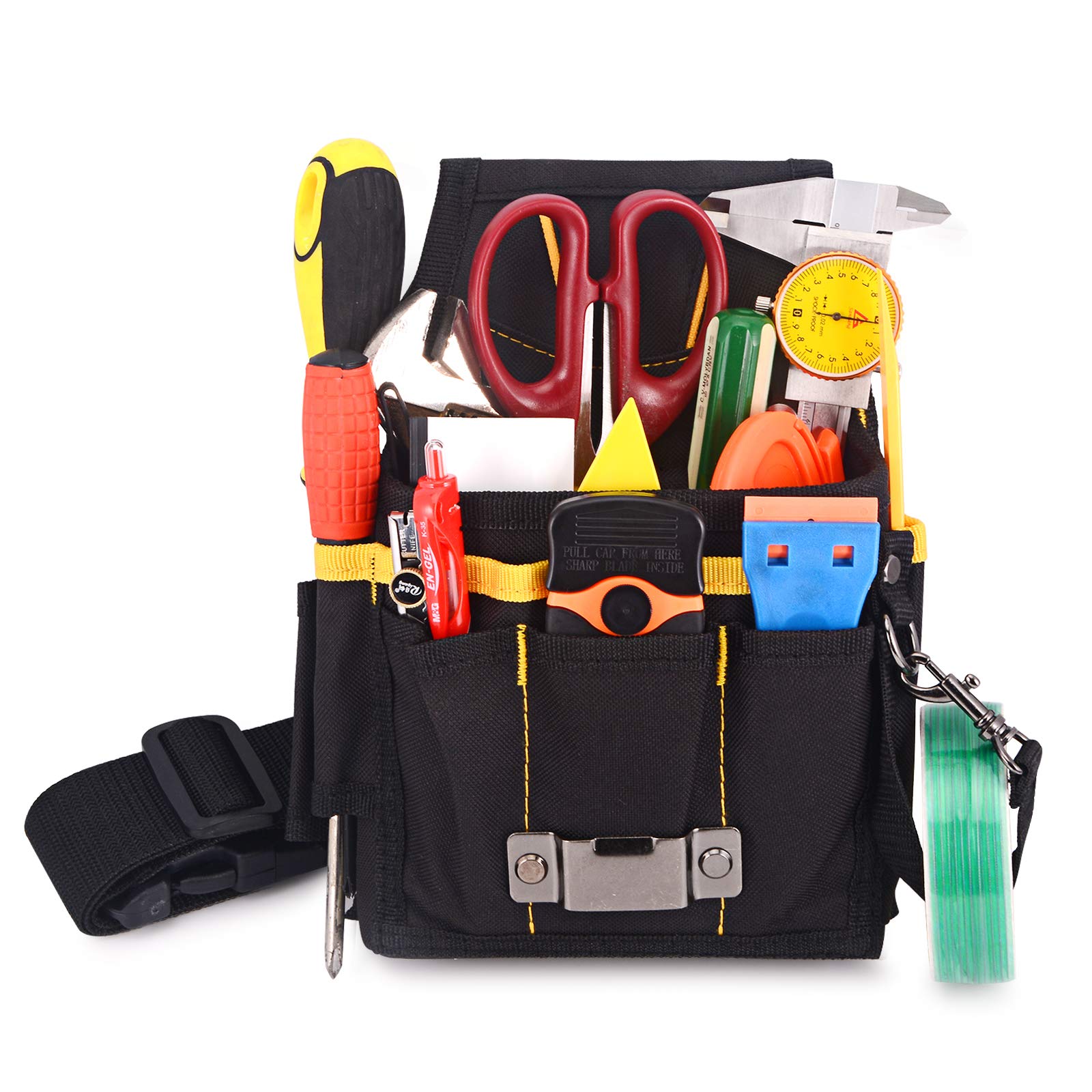 Winjun 1 PCS Black Oxford Waterproof Professional Tools Belt Bag Pocket Pouches with Adjustable Belt for DIY Electricians Carpenters Joiner Builders