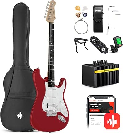 Donner 39 Inch Electric Guitar Set with Amplifier and Accessories Red