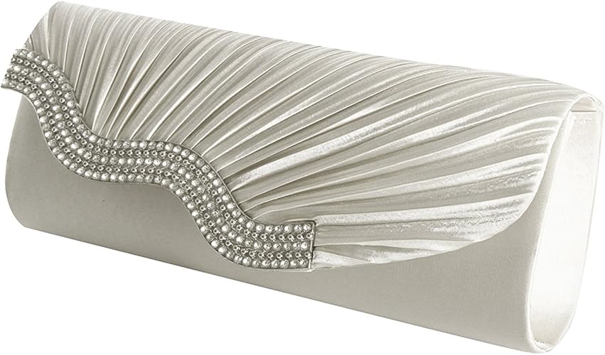 Amazon Next Method エクセレント パーティーバッグ ラインストーンデコ エレガント サテン クラッチ チェーン 2way 結婚式 可愛い ホワイト パーティーバッグ