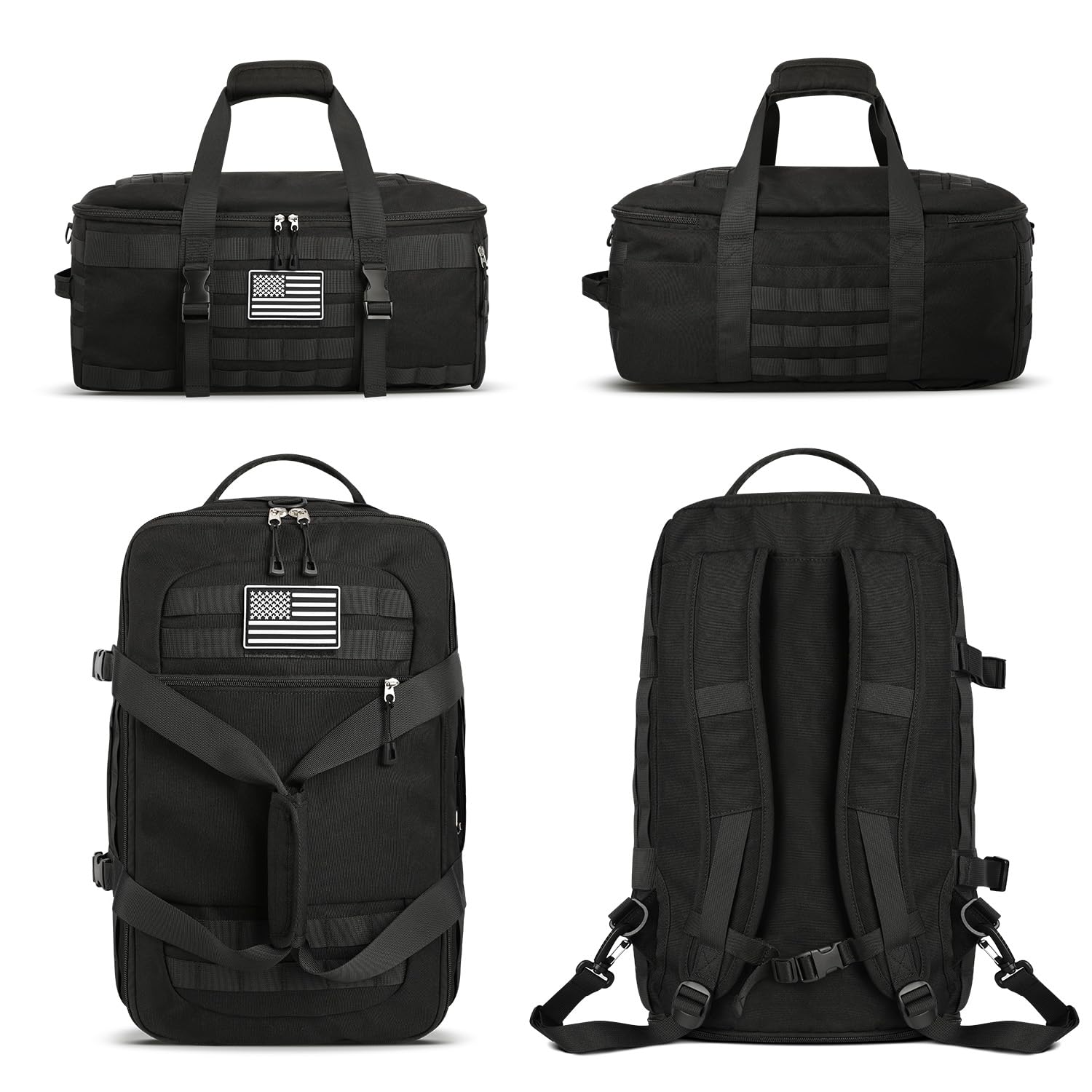 ETRONIK Gym Bags for Men Women, Tactical Duffle Bag Backpack with Shoe Compartment, 3 in 1 Carry on Travel Backpack with Wet Pocket, Weekender Overnight Range Bag for Workout Football Gym, Black