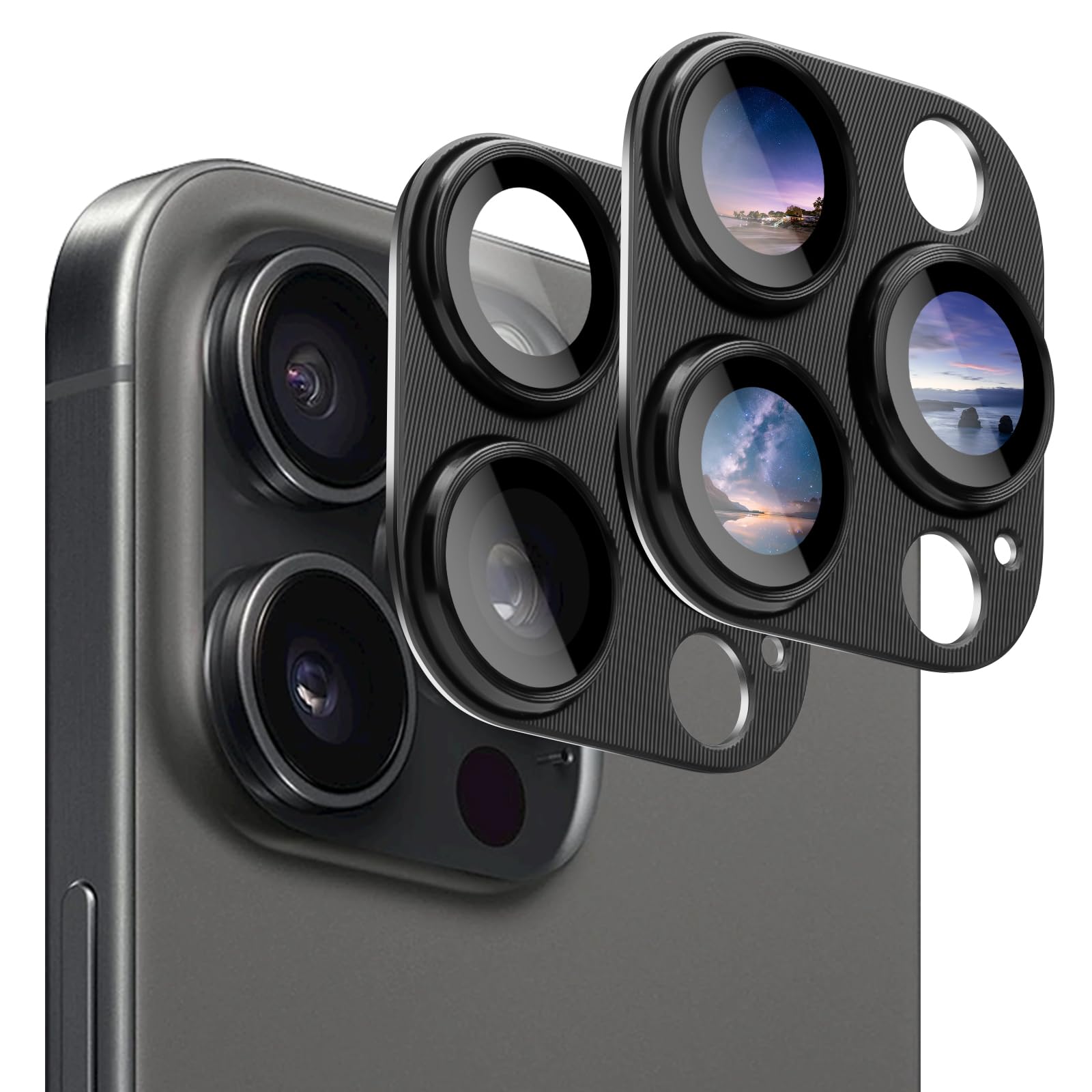 AIYEEN Camera Lens Protector (2 Pack) for iPhone 15 Pro and iPhone 15 Pro Max Camera Lens Cover Protection, 9H Tempered Glass Metal Frame Case Friendly, CD Texture Anti-scratch (Black)
