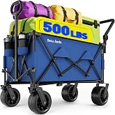 BEAU JARDIN Folding Push &amp; Pull Beach Wagon 500 lbs Collapsible Foldable Wagons with Push Handle All Terrain Wheels Grocery Utility Camping Skiing Ice Fishing Sports Garden Wagon Cart Blue