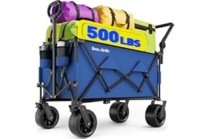 BEAU JARDIN Folding Push & Pull Beach Wagon 500 lbs Collapsible Foldable Wagons with Push Handle All Terrain Wheels Grocery Utility Camping Sports Garden Wagon Cart Blue