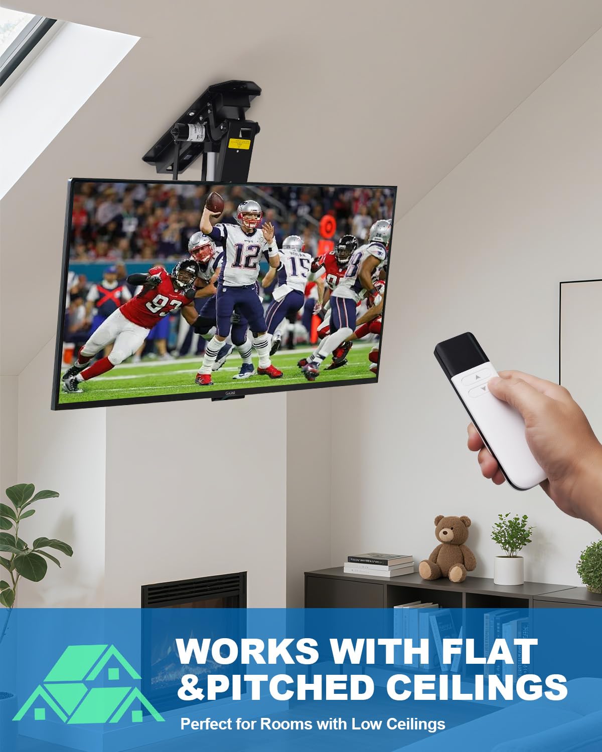 TOPSKY Electric Adjustable Ceiling TV Mount with Remote, Motorized Flip Down Fits for Flat and Pitched Roof and 32 to 70 Inch Flat and Curved Screen TVs (Black)