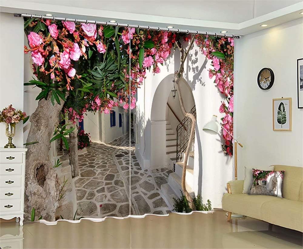 Redida Blackout Curtains for Girls Room, Blackout Drapes Window for Noise Reducing,Flowers Houses,118" W by 106''L