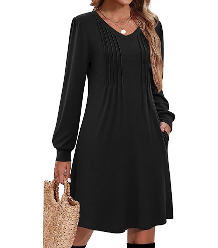 MOLERANI Women's Casual Long Sleeve T-Shirt Loose Dress,Beja Blue2,S