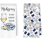 ERYBHKRTYH Mahjong Gifts Kitchen Towels Set - Mahjong Gifts Waffle Decorative Dish Towels, Mah Jong Gift Hand Tea Towel, 16 x 24 Inches Set of 2