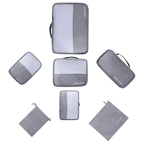 Set 7 Kleidertaschen Gepäck Organizer Packtaschen - Kation Oxford Tuch Koffer Organizer Reisetasche Packwürfel(Grau) MEHRWEG
