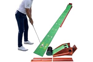 PONSONBAY Putting Green Indoor with Three-Level Adjustable Incline, Auto Ball Return - Easy to Fold Solid Wood Base, Golf Training Aid for Home, Office, Backyard - Golf Putting Mat for Men