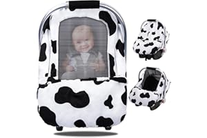 THE KENKYO Car Seat Cover Baby, Baby Car seat Cover, Universal Infant Carseat Canopy with Breathable Mesh Peep Window & Storage Pocket, Cow Print Stroller Cover for Newborn