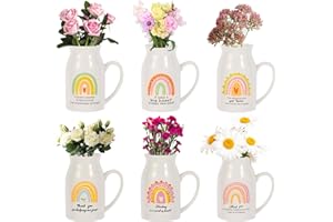 KOLEWO4EVER 6 Pieces Teacher Appreciation Gifts Teacher Ceramic Vase with Small Handle Rainbow Flower Vases Thank You Teacher Gifts for Women (Teacher)