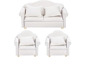 Dicunoy Set of 3 Modern Dollhouse Furniture Couch on 1/12 Scale, White Miniature Sofa with Pillows, Small Cute Dollhouse Furn