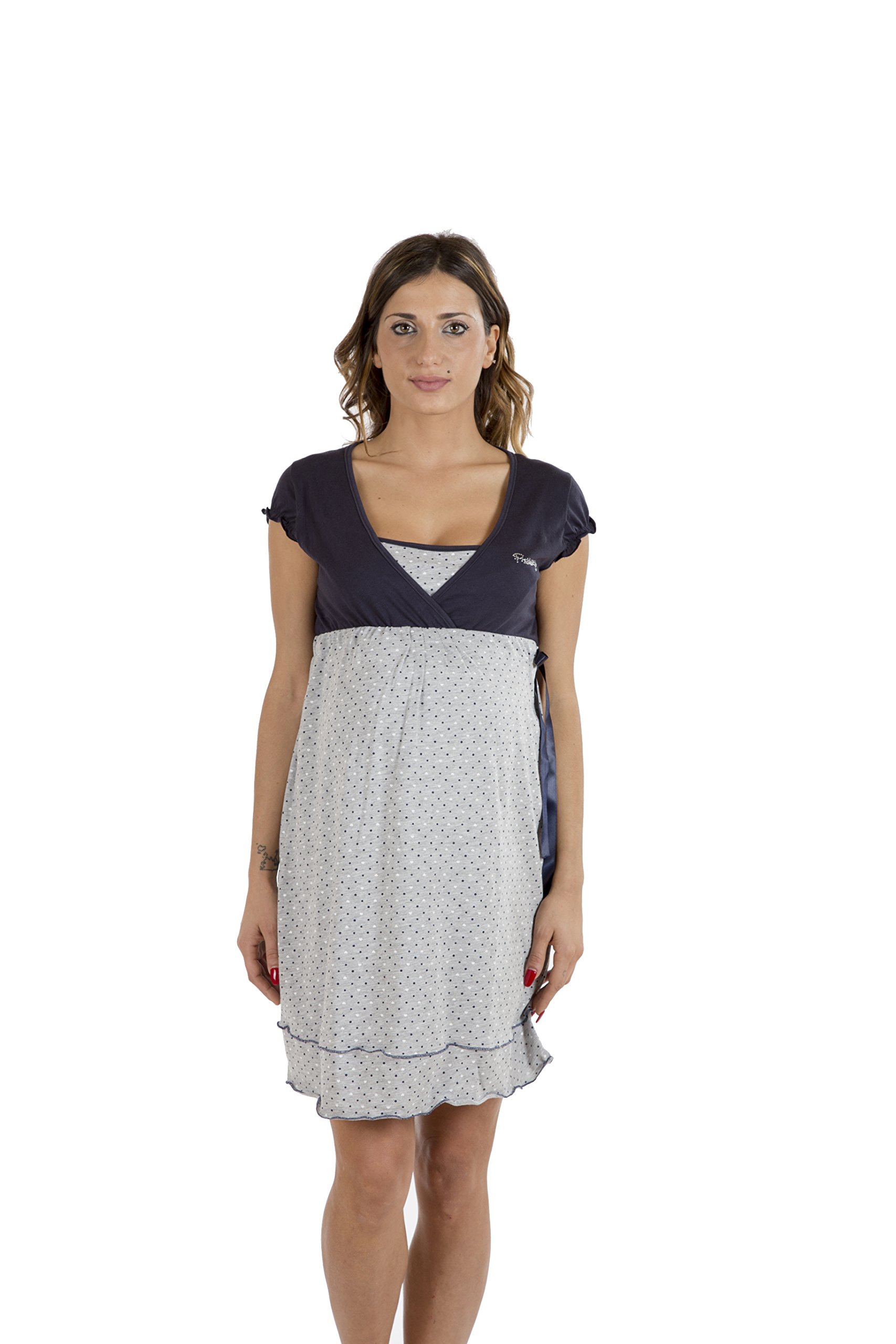 Premamy - Clinical Shirt for Maternity, Bow Front Style, Jersey Cotton, pre-Post-partum - Grey - VII (XXL)