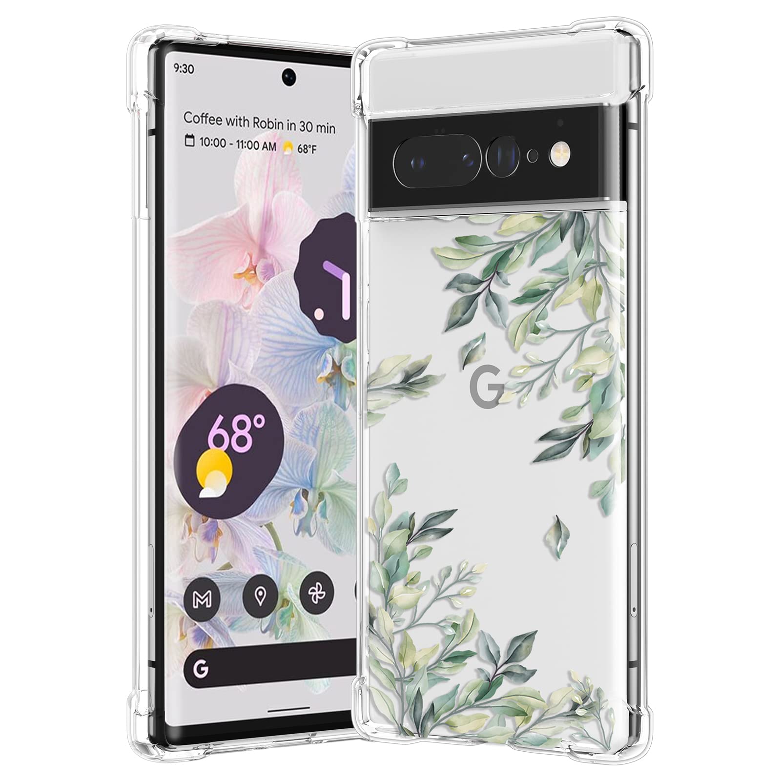 RALEAVO Compatible with Google Pixel 7 Pro Clear Floral Case Girly Soft Slim Bumper Case with Flower Pattern-Leaf Pattern — image 1