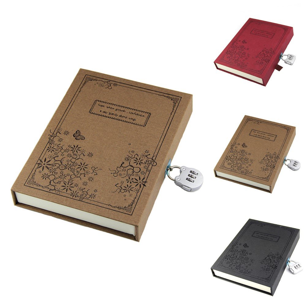 RayLineDo Brown Vintage Hard Cover Jounrnal Dairy A5 Notebook 80Gsm Ruled 288 Pages With Hard Gift Box And Code Lock