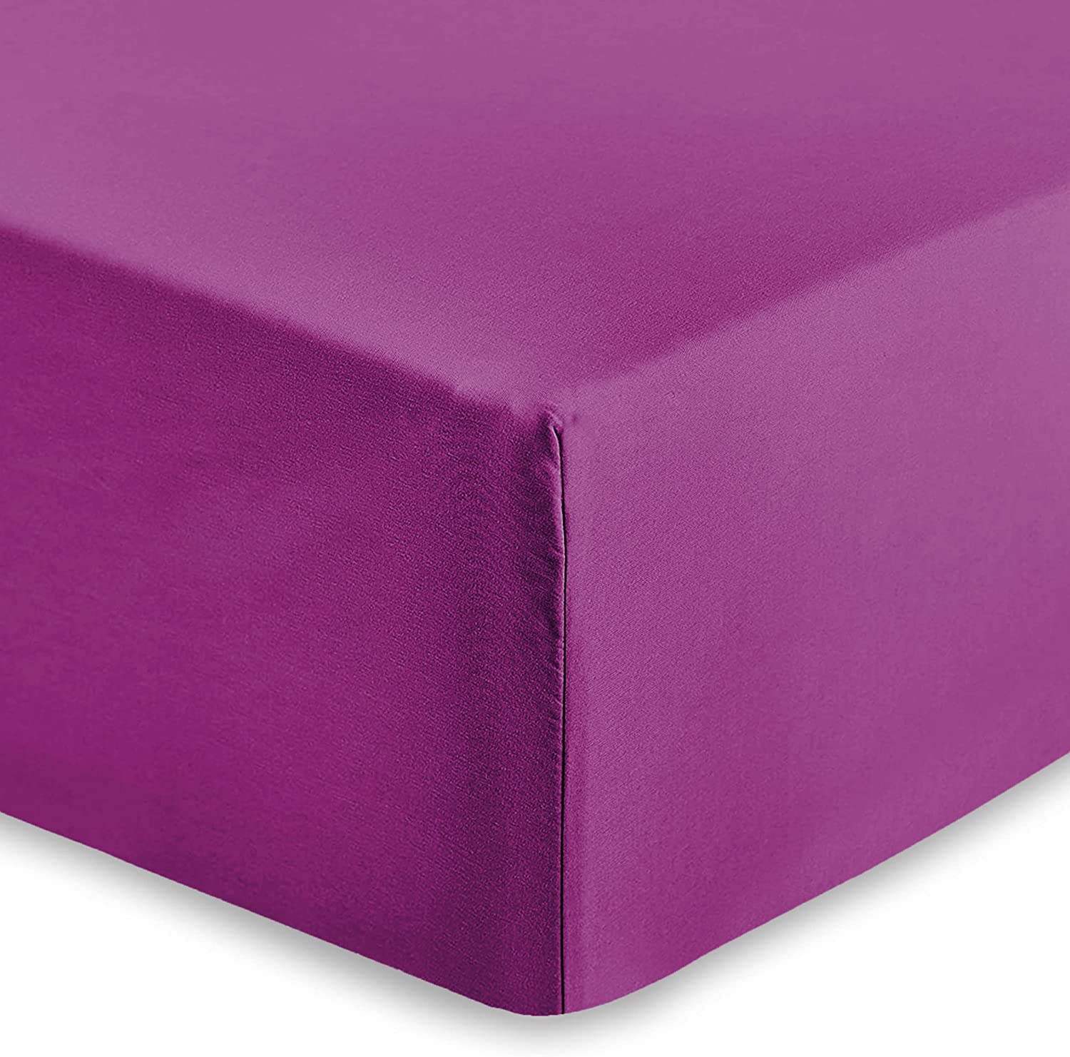 AMEHA Super King Fitted Sheet 25 cm Deep Soft Brushed Microfiber Fabric Easy Care Fade Resistant Fitted Bed Sheets (Purple, 180 x 200 cm)