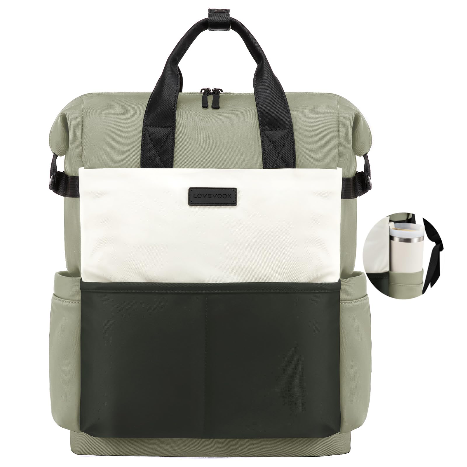 Photo 1 of LOVEVOOK Laptop Backpack for Women, 17.3 Inch Work Travel Backpack Purse for School College Bookbag for Teen Girls Cute Computer Bag for Teacher Nurse Business, Green-Beige