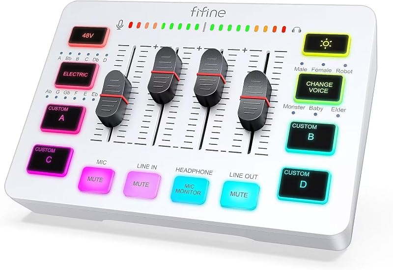 FIFINE SC3 White Audio Interface with RGB Lights Four Channel XLR Mic Input