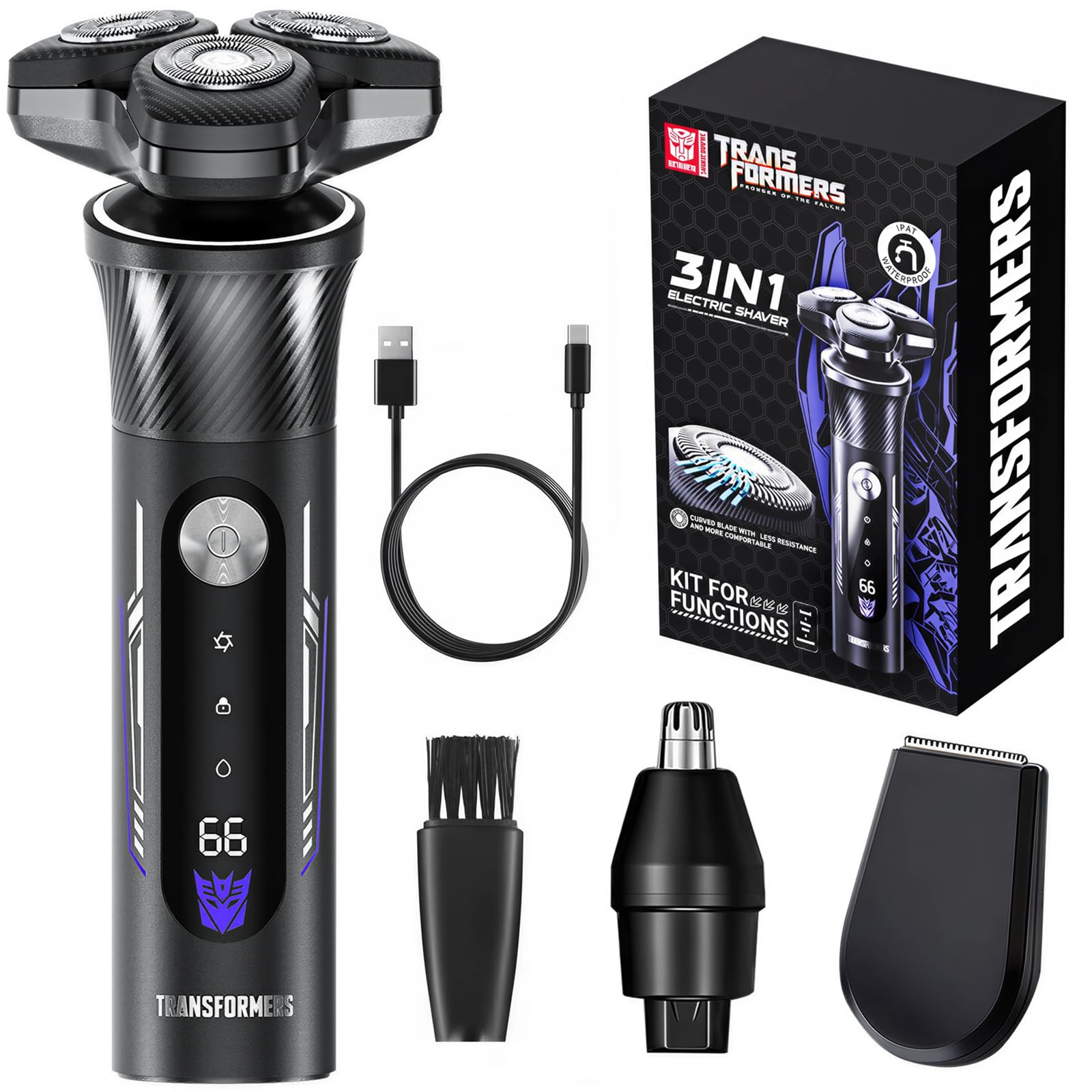 Photo 1 of TRANSFORMERS Electric Razor for Men – 2-Speed Adjustment Shavers for Men, USB-C Fast Charging,IPX7 Waterproof, LED Display, Smart Anti-Snag Razors, Sensitive Skin Beard Trimmer,Gifts for Men (Black)