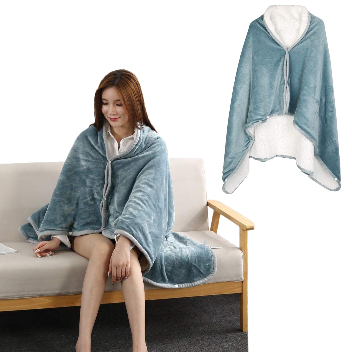 ITODA 2 in 1 Wearable Blanket Double Layer Soft Shawl Flannel Blanket Poncho Winter Warm Throw Bed Blankets Napping Blanket Living Room Sofa Couch Chair Sherpa Snuggle Blankets