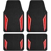 PIC AUTO Rubber Floor Mats, Red Aluminum Film with Colorful Piping Floor Mats for Cars, Car Mats with Non-Slip Backing, All-Weather Protection, Trim-to-Fit Liner for Cars, SUVs, Trucks, Vehicles