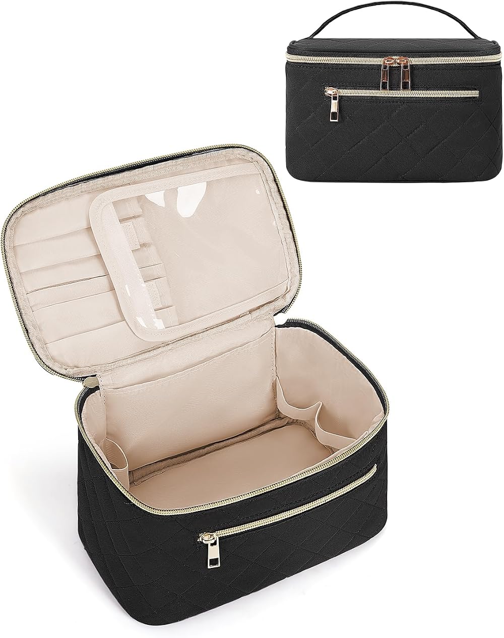 Wandering Nature Travel Makeup Bag with Brush Compartment Quilted Black