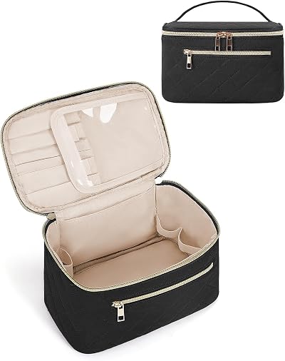 Wandering Nature Travel Makeup Bag with Brush Compartment Quilted Black