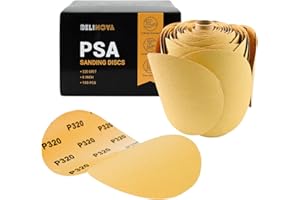 BELINOVA 100PCS 6 inch PSA Sanding Discs 320 Grit Self Adhesive Sticky-Back Sandpaper for DA Sander Aluminum Oxide Self Stick Sanding Paper Sanding Disc Roll for Finishing Wood Metal Car Paint