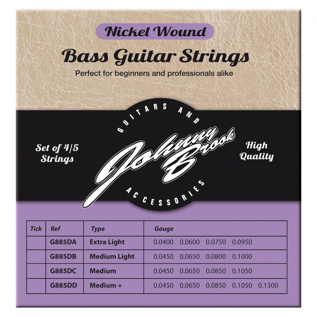 Johnny Brook Set Of 5 Nickel Wound Bass Guitar Strings For 5 String Bass Guitars (Medium Gauge)