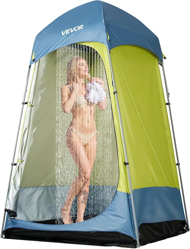 Tenda Mobile da Spiaggia per Esterno da 1397 x 1397 x 2184 mm Spogliatoio con Picchetti, Corde, Borsa per il Trasporto e Pali in Acciaio, Tessuto Oxford 200D con Rivestimento Argentato