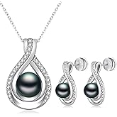 LOIPURI Infinity White Black Pearl Necklace and Earrings Set for Women Gifts for Mom Birthday Mothers Day AAA+ Handpicked Pearl 14K Gold/White Gold Plated Adjustable Jewelry
