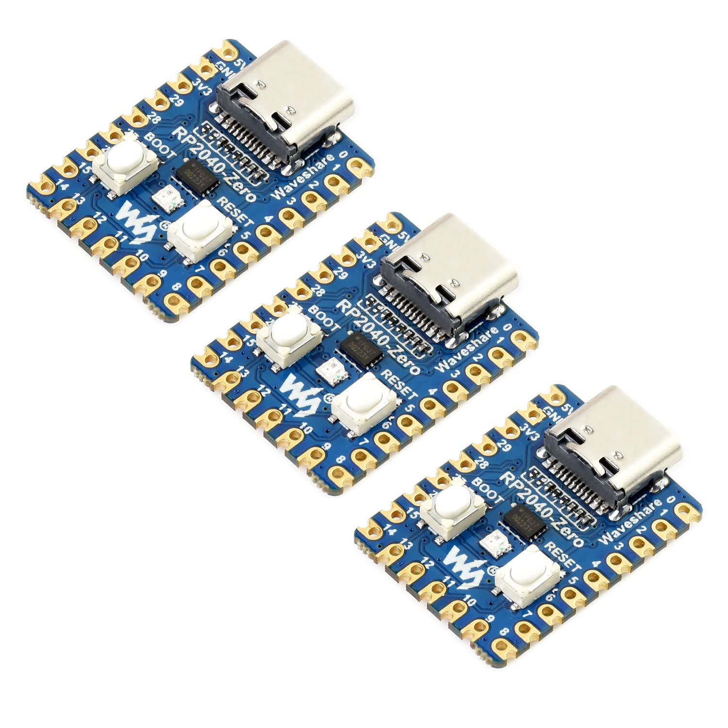 Waveshare RP2040-Zero(3pcs), High-Performance Pico-Like MCU Board Based on Raspberry Pi Microcontroller RP2040 Castellated Module Allows Soldering Direct to Carrier Boards