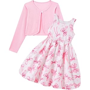 RAISEVERN 7-14Y Girls Bubble Dress with Pockets and Cardigan 2 Piece Set | Tween Trendy Clothes, Kids Graduation Dresses for