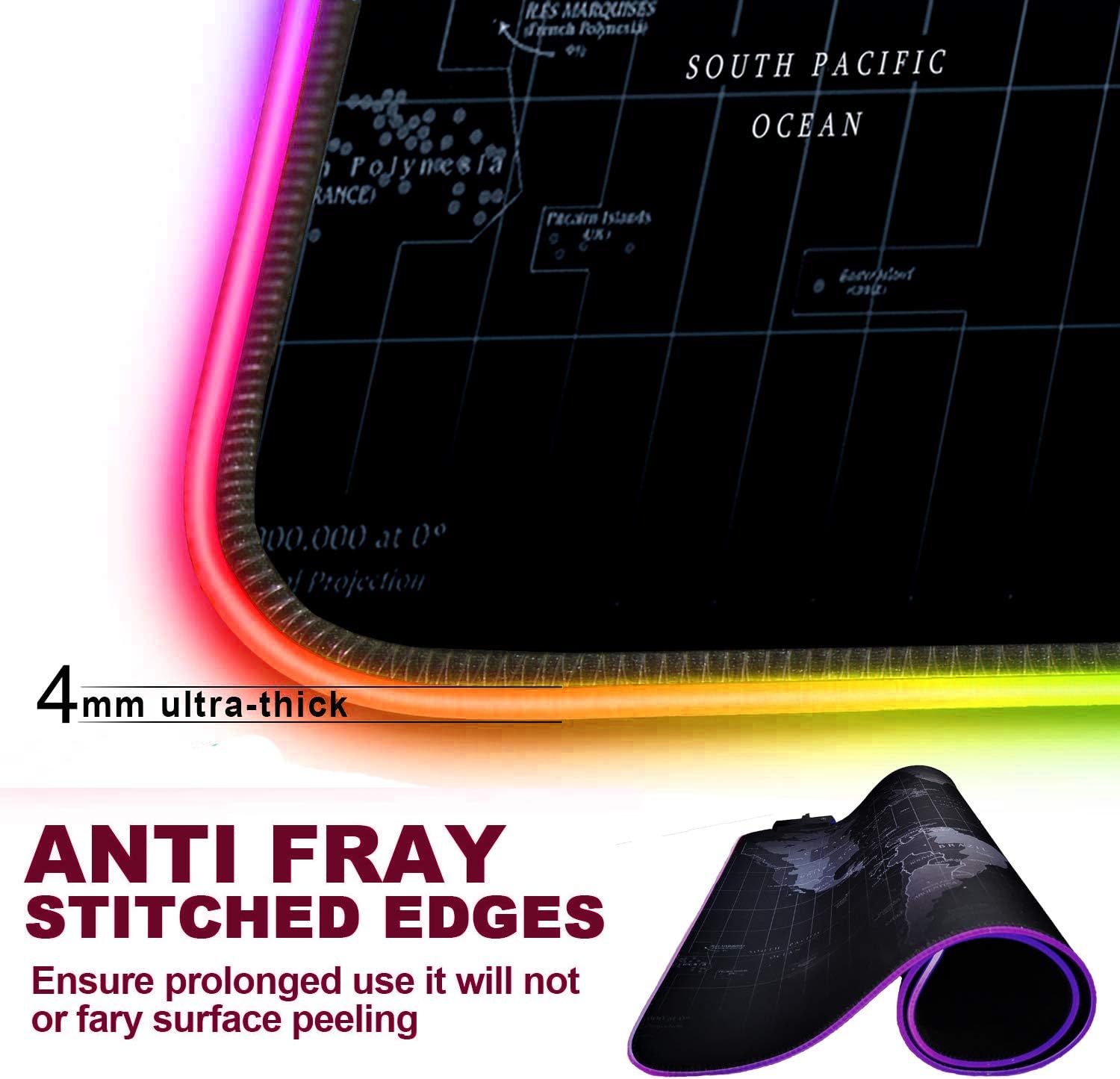 Extended RGB Gaming Mouse Pad, Extra Large Gaming Mouse Mat for Gamer, Waterproof Office DEST Mat with 10 Lighting Mode, for PC Computer RGB Keyboard Mouse MacBook - 31.5'' x 15" x 4mm(Map) : Office Products