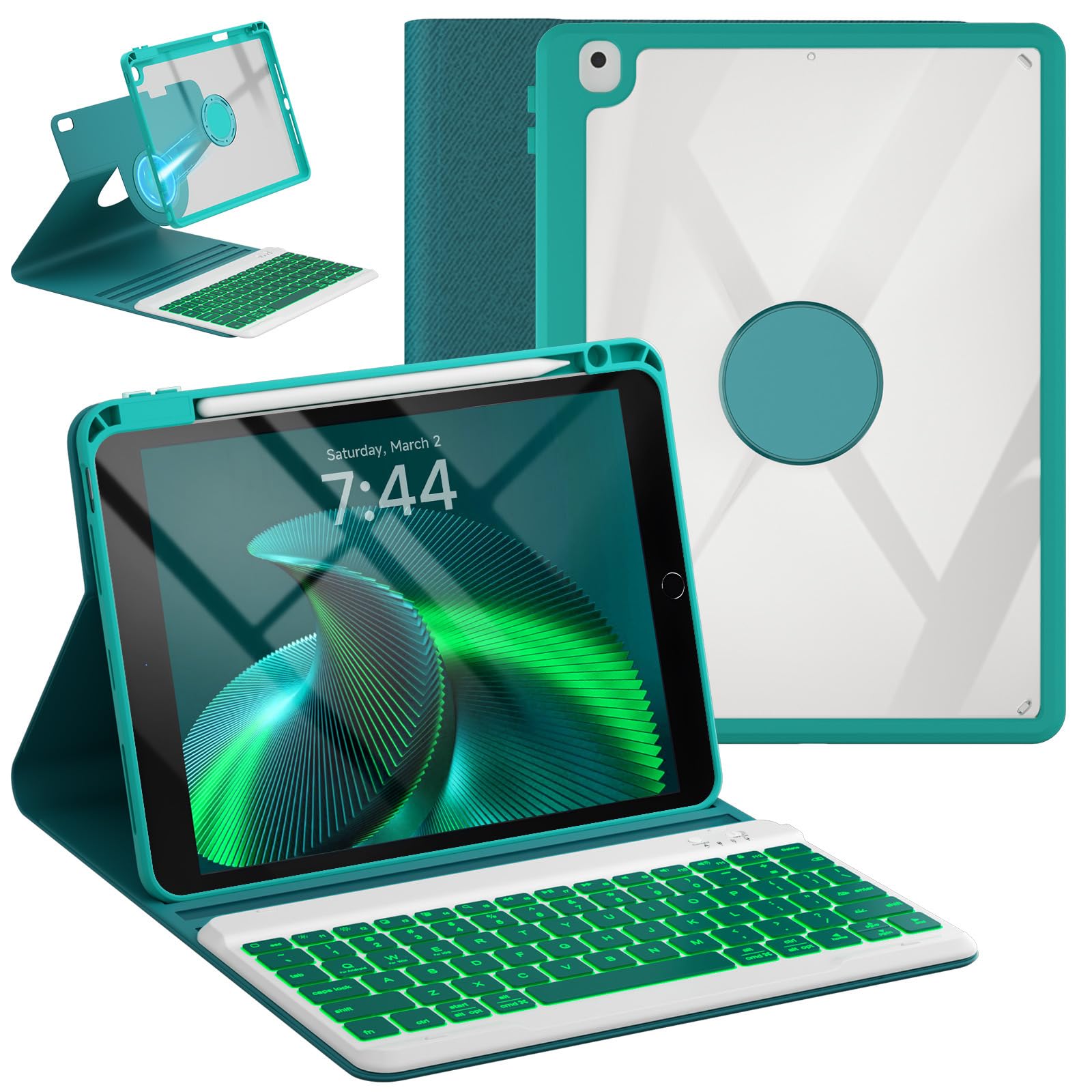 Photo 1 of OYEEICE for iPad 9th Generation Case with Keyboard - Detachable Wireless Backlit Keyboard, Upgraded Magnetic Cover with Pencil Holder for iPad 9th/8th/7th Gen, iPad Pro 10.5" & iPad Air 3rd Gen - Teal