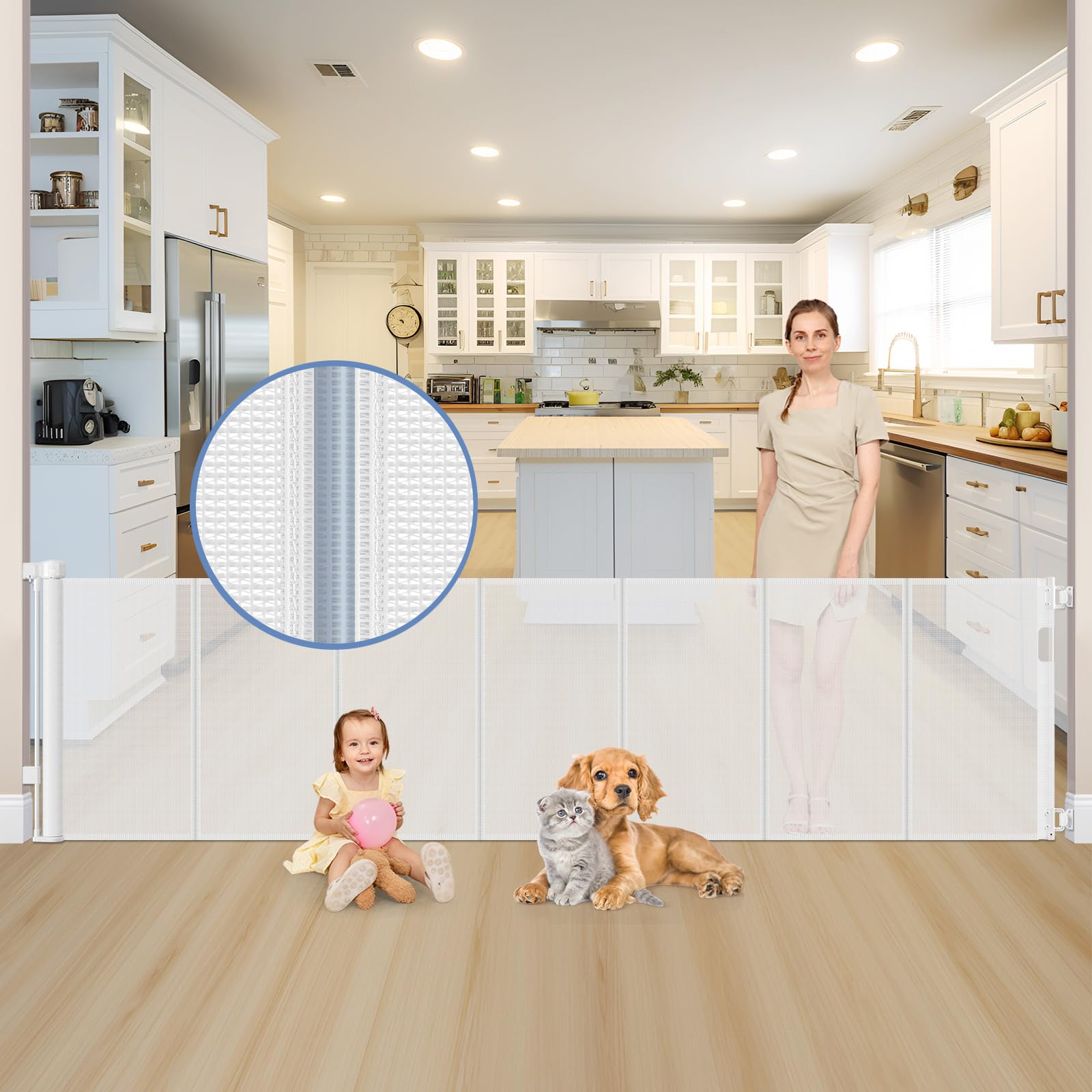 Photo 1 of ***ISSUES WITH RETRACTOR*** Reinforced 120 Inch Extra Wide Retractable Baby Gates Extra Wide Baby Gates for Large Openings 33 Inch Tall Retractable Dog Gate for The House 10ft Long Dog Gate Indoor Barrier with Reinforced Strips