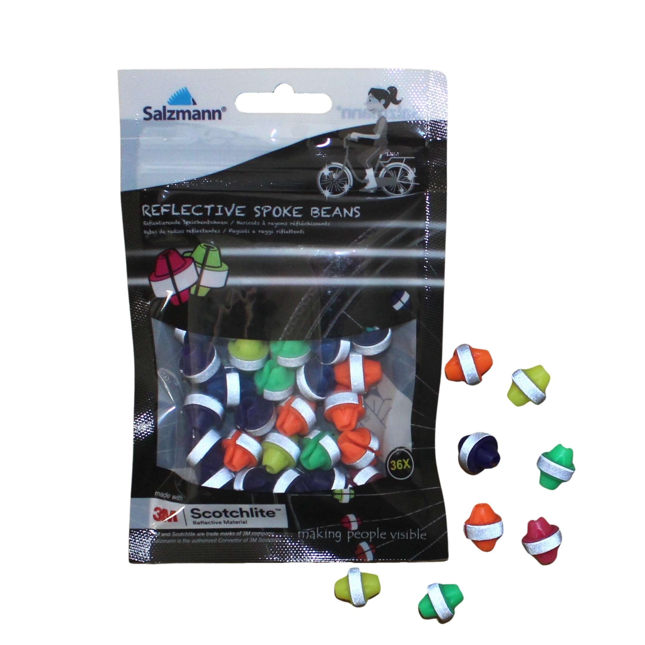 Salzmann Spoke Beads | Reflective and colourful | Made with 3M Scotchlite | Pack of 36
