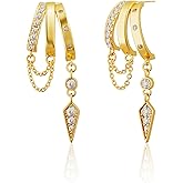 Freekiss 3 Hoop Illusion Huggie Earrings for Women, Hypoallergenic Dangle Drop Earrings Minimalist Stud Earrings with Cubic Zirconia, Gold Silver Choice