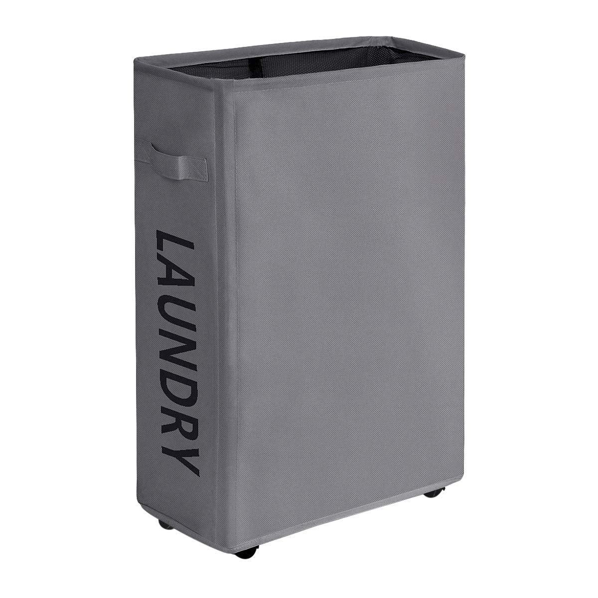 WOWLIVE Slim Laundry Basket on Wheels Collapsible Rolling Thin Laundry