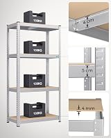 SONGMICS 4-Tier Steel Shelving Unit 520 kg Load 40 x 80 x 160 cm Silver view 3