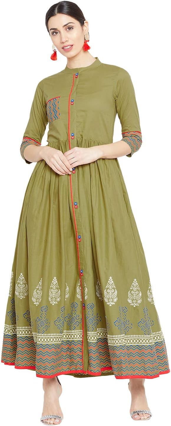 WineRed Women Block Print Flared Kurta