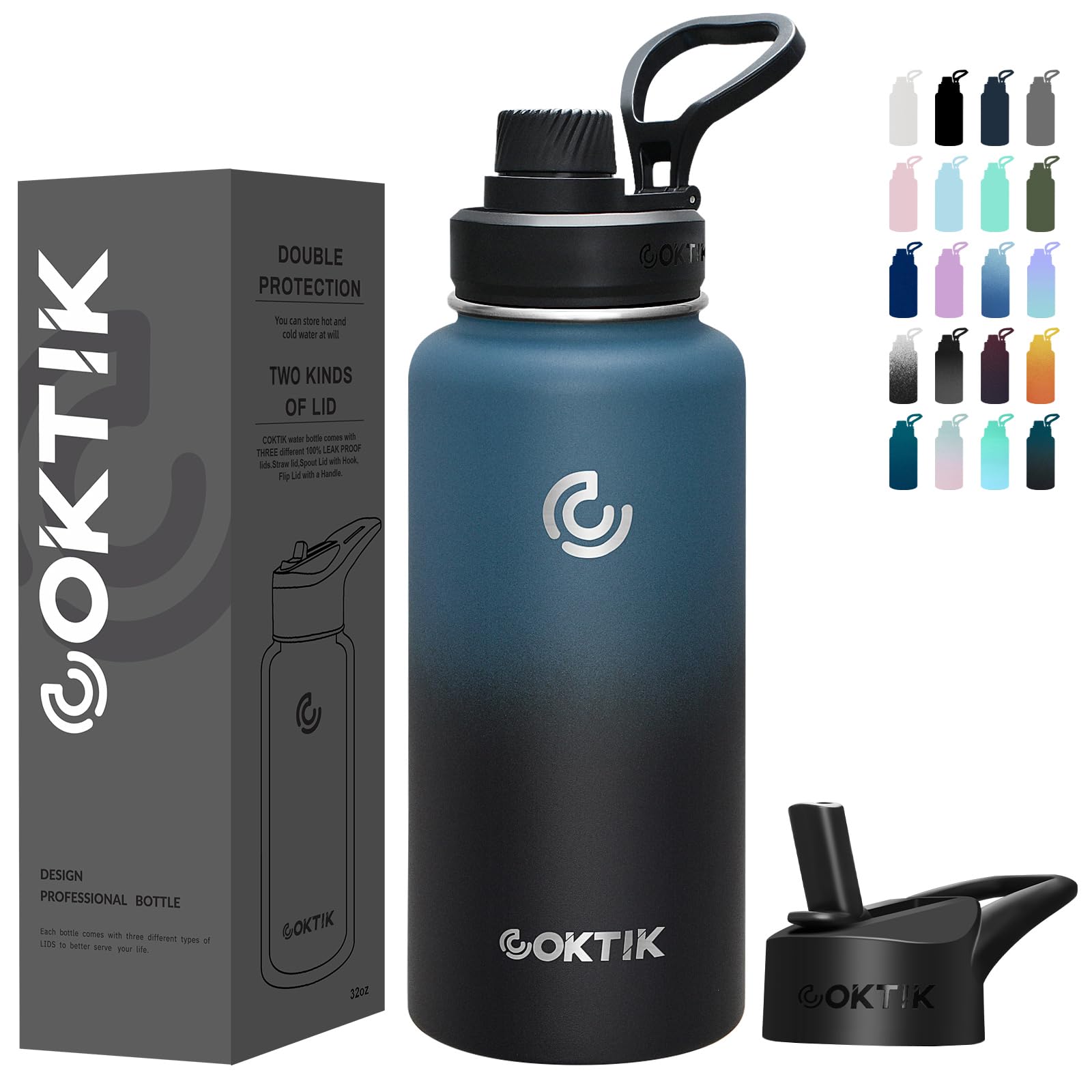 Photo 1 of 32 oz Sports Water Bottle With Straw,2 Lids, Stainless Steel Vacuum Insulated Water Bottles,Leakproof Lightweight, Keeps Cold and Hot, Great for Travel, Hiking, Biking, Running (Indigo Crush)