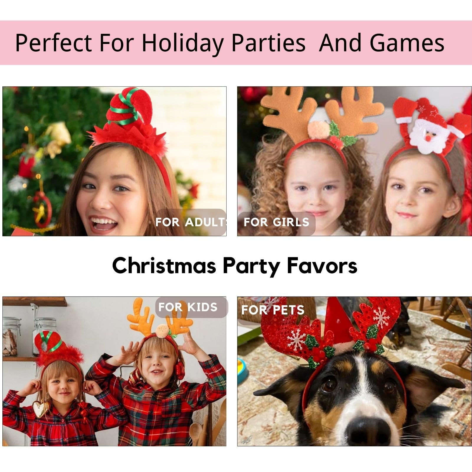 SEVEN STYLE 12 PCS Holiday Headbands,Cute Christmas head hat toppers,Great Fun and Festive for Christmas Party Favors Holiday Favors Photos Booth