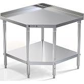 AKSEEL - Corner Stainless Steel Work Table - Food Prep Tables for Commercial Kitchen - NSF Metal Heavy Duty Workbench with Backsplash - Cooking Chef Work Bench for Restaurant - 36"x36" Working Station