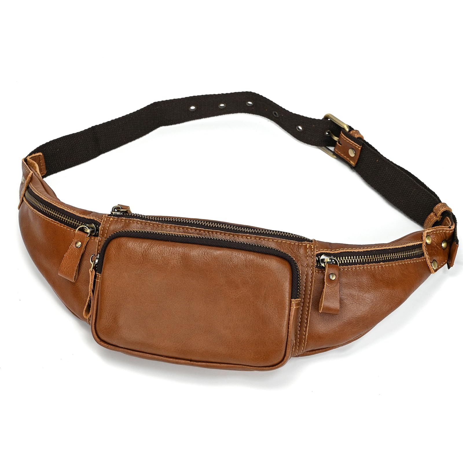 Leather Fanny Pack for Men Women-Genuine Waist Bag for Daily Hiking Travel Running Hip Bum Belt Pack Purse Wallet Cell Phone Pouch, 1030 Brown
