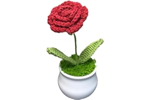 Joekaran Crochet Flowers Cute Little Potted Flower, Gift for Birthday, Teacher’s Day, Graduation, Anniversary, Christmas, Valentines, Decor for Car Dashboard,Home Office Decoration (Burgundy Rose)