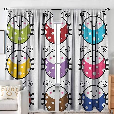 Amazon Nuomanan ロッドポケットカーテン てんとう虫 かわいい手描き いたいたいたいたずら 漫画の葉 虫 抽象的な装飾 自然のイラスト マルチカラー 断熱 部屋を暗くする遮光ドレープ 寝室用 60 W X 84 L ラグ カーテン ファブリック オンライン通販