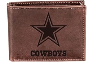 Evergreen Team Sports America NFL Dallas Cowboys Brown Wallet | Bi-Fold | Officially Licensed Stamped Logo | Made of Leather | Money and Card Organizer | Gift Box Included