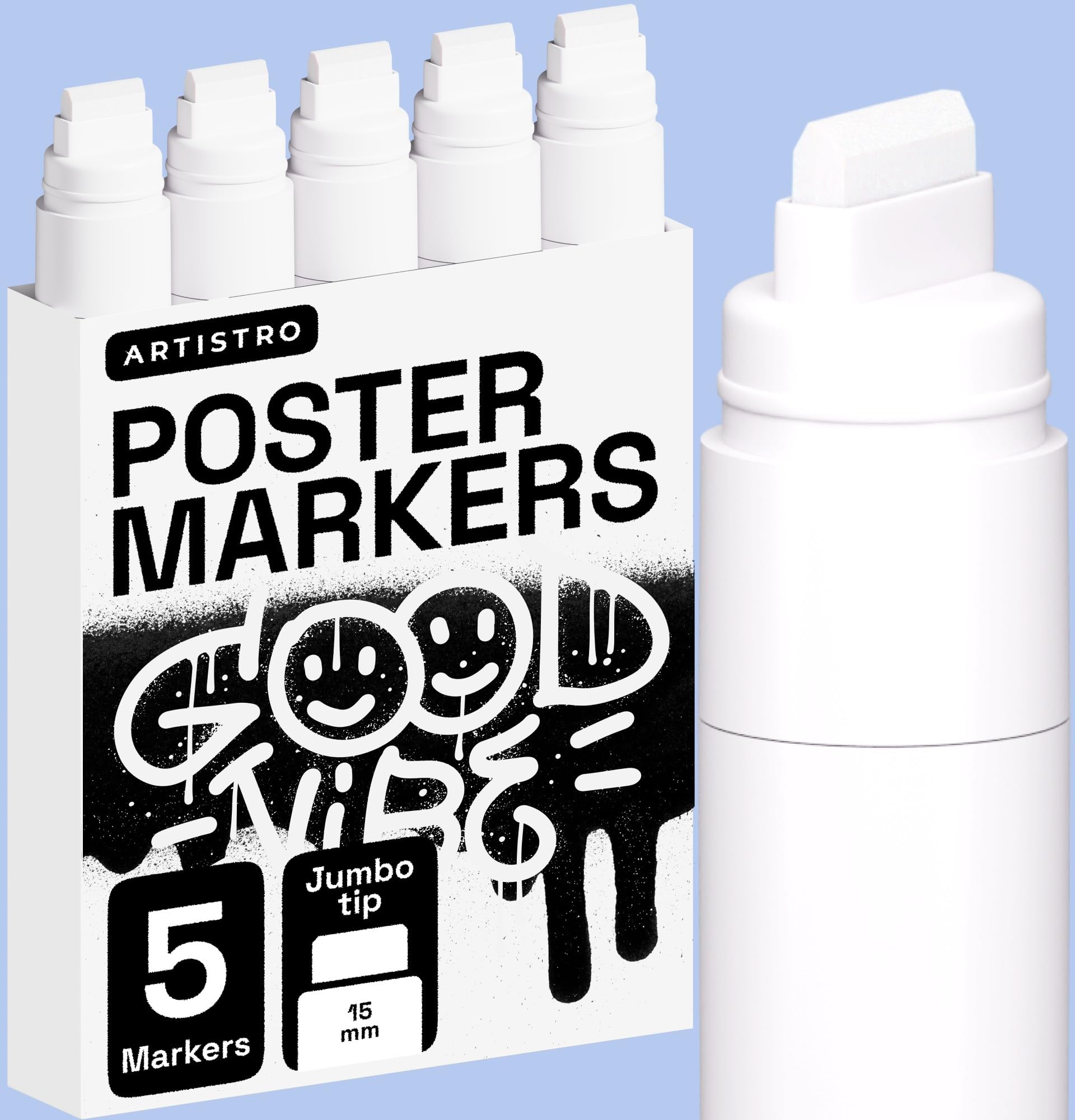 ARTISTRO 5 White Acrylic Paint Pens for Rock Painting, Stone, Ceramic, Glass, Wood, Tire, Fabric, Metal, Canvas - Set of 5 Paint Markers, Water-Based - Jumbo Tip